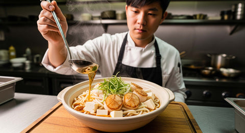 chef making healthy and delicious noodle