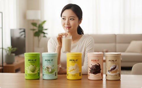 a woman drinking meal it protein shake