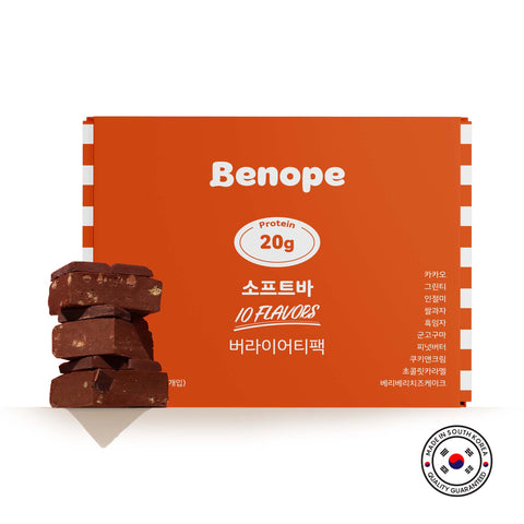 Benope Protein Soft Bar 10-Pack (60g Each) – Assorted High-Protein Soft Snack Bars / 베노프 소프트바 버라이어티팩