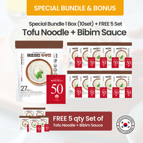 [BUY 1 BOX GET FREE 5] Tofu Noodle Set with Bibim Sauce – High-Protein, Low-Calorie, Spicy Korean Noodles  1박스 건강한 두부면과 비빔 소스  – 저칼로리, 고단백, 건강 식품
