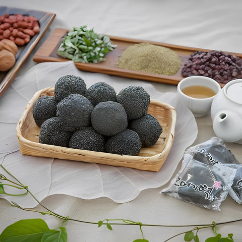 Jeju Omegi dduk Black sesame rice cake 제주 흑임자오메기떡 (10pcs / Pack) from Jeju by air