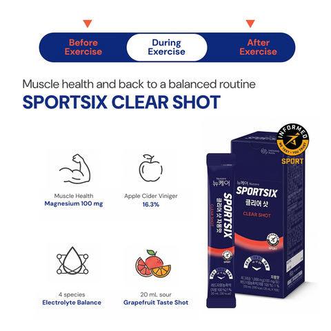 SPORTSIX CLEAR SHOT (20ml x 10 sachets) / 뉴케어 스포식스 에너지 젤 청포도 맛 45g 8포