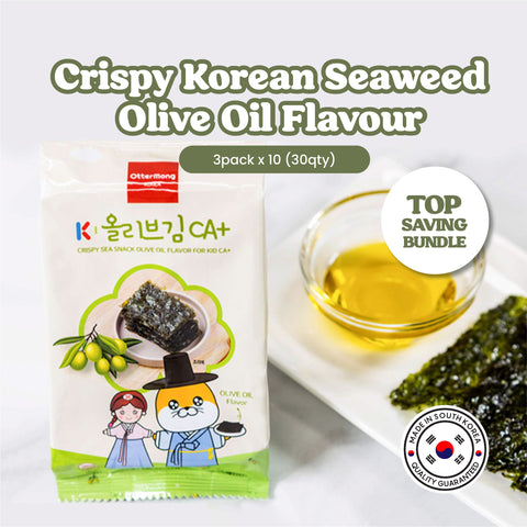 Crispy sea snack Olive oil flavor for Kid CA+ 4g [1 bundle =  3pack x 10 (30qty)]