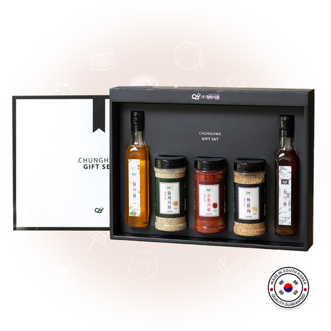 Gift Set Box Including Perilla seed powder (200g) Roasted sesame (200g) Red pepper powder (200g) Sesame oil (250g) Perilla Oil (250g)