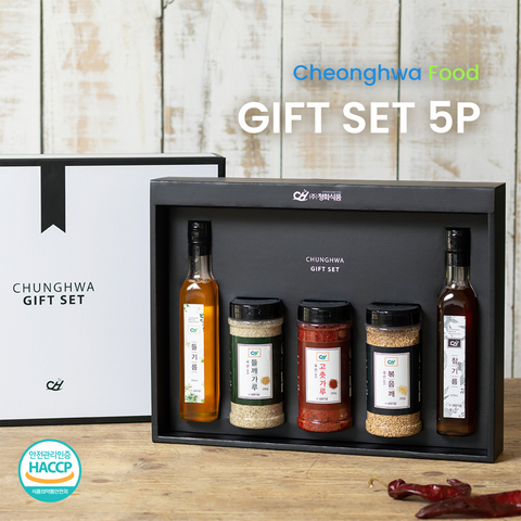 Gift Set Box Including Perilla seed powder (200g) Roasted sesame (200g) Red pepper powder (200g) Sesame oil (250g) Perilla Oil (250g)