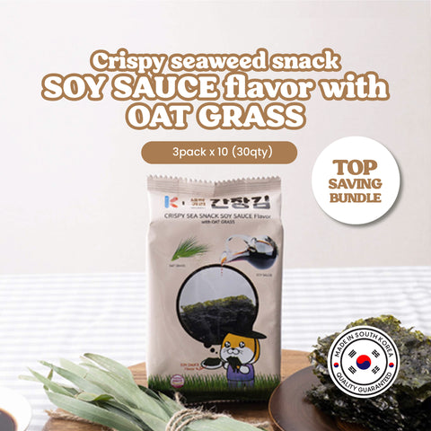 Crispy sea snack SOY SAUCE flavor with OAT GRASS 3g [1 bundle =  3pack x 10 (30qty)]