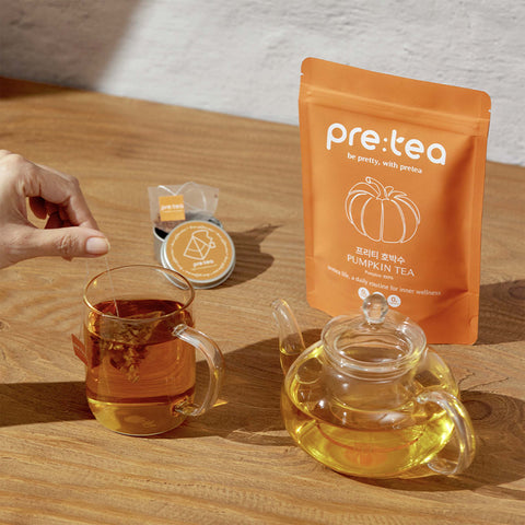 PRETEA Pumpkin Old Pumpkin Tea – 100% Korean Pumpkin Herbal Tea, 20 Tea Bags (1.5g Each) / 프리티 호박수 호박차