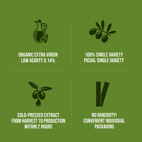 Premium Extra Virgin Olive Oil Sticks – 100% Pure Olive Oil, 1 Box (14 Packets) / 유기농올리브오일