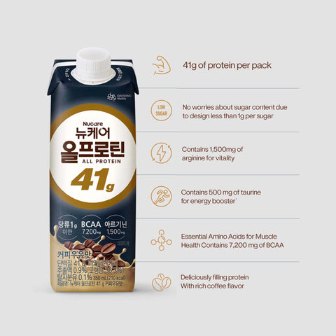 [9pcs / 18pcs] Nucare All Protein 41g Coffee Milk Zero Sugar (350ml)