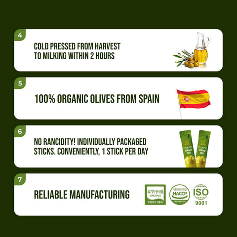 Premium Extra Virgin Olive Oil Sticks – 100% Pure Olive Oil, 1 Box (14 Packets) / 유기농올리브오일