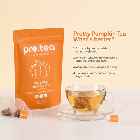 PRETEA Pumpkin Old Pumpkin Tea – 100% Korean Pumpkin Herbal Tea, 20 Tea Bags (1.5g Each) / 프리티 호박수 호박차