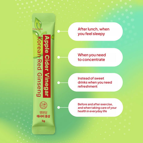 Apple Cider Vinegar ACV with Korean Red Ginseng – Daily Wellness Supplement, 5g x 30 Packs / 명원담 애사비 홍삼 30포 사과초모식초 바나바잎 애플사이다비니거 홍삼