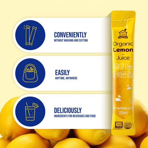 100% Organic Lemon Juice Sticks – Pure, Natural Lemon Juice for Daily Wellness, 14 Packets / 유기농레몬주스