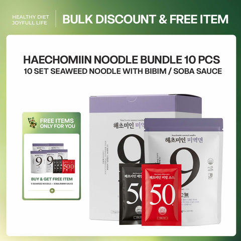 [BUY 1 BOX GET FREE 5] 해초미인 (Haecho Miin) Healthy Seaweed Noodles with Soba Sauce. Low-Calorie and High-Fiber  미역면 + 일본식 소바 소스 – 건강 다이어트 저칼로리 면