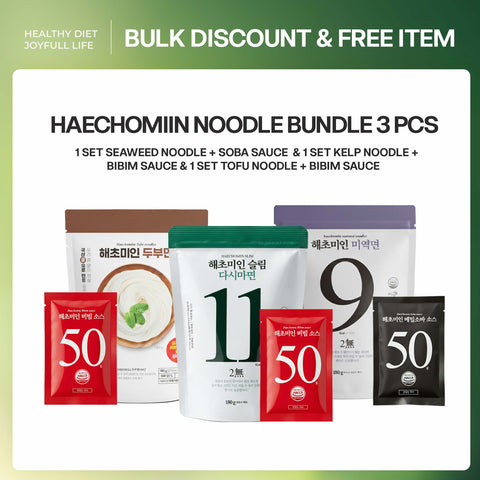 Taste and Try 3 set Mixed Noodle Set: Seaweed + Kelp + Tofu Noodles 3가지 혼합세트를 맛보세요 - 건강면 세트: 미역소바 + 다시마비빔밥 + 두부비빔밥