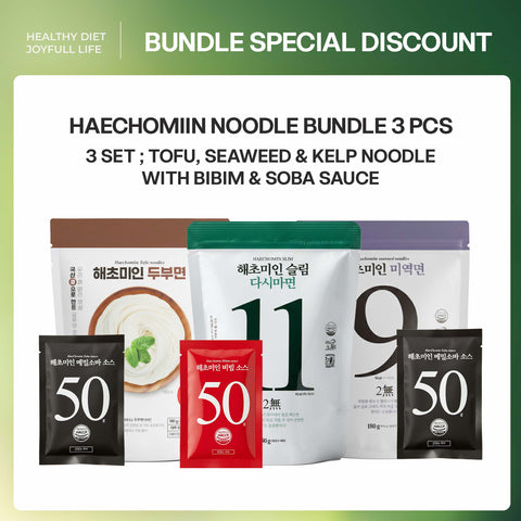 Taste and Try 3 mixed set Korean Seaweed & Kelp Noodle and Tofu noodle Set with Soba and Bibim Sauce 3종 세트 혼합 소바 소스 미역국수 & 비빔 소스 다시마 국수 세트 - 모든 국수와 소스를 맛보세요