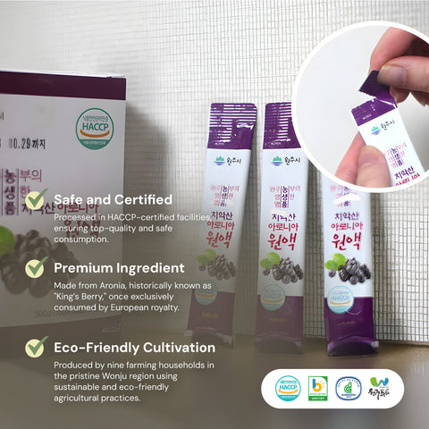 CHIAKSAN Aronia Berry Stick Juice (90ea/3boxes) / 치악산 아로니아원액 스틱파우치 300g(10g*30포*3개)