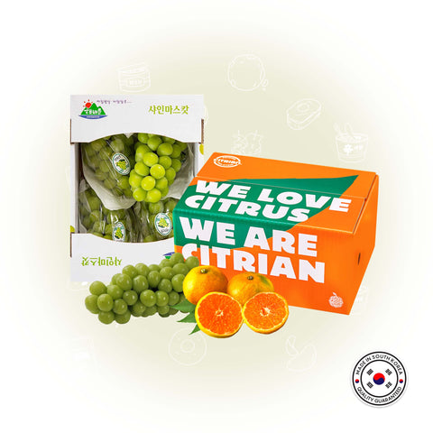 SPECIAL BUNDLE - 1 Box of Shine Muscat + 1 Box of Jeju Tangerine + Free 3pcs of Korean Seaweed