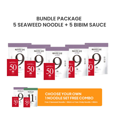 [BUY 5 GET 2 FREE] 해초미인 (Haecho Miin) Korean Kelp & Seaweed Noodles with Bibim Sauce | Mix & Match 저칼로리 건강 국수 세트