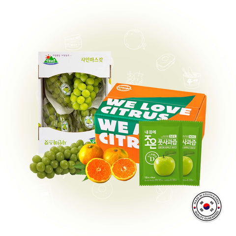 SPECIAL BUNDLE - 1 Box of Korean Fresh Fruit + Green apple juice (100ml*30) + Free 3pcs of Korean Seaweed