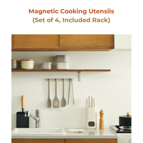 Magnetic Cooking Utensils Grey & Multi Color (Set of 4, Included Rack)