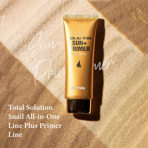 Buy korean skincare sunscreen + primer in Singapore - Pretty Skin Snail All In One Sun+ Primer - NATURAL SNAIL MUCUS EXTRACT: Infused with natural snail mucus extract, which is known for its powerful anti-aging and skin-healing properties.