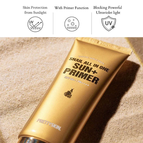 Buy Sun protection primer in Singapore - Pretty Skin Snail All In One Sun+ Primer - Lightweight and non-greasy formula glides on smoothly, creating a smooth and even base for makeup application.