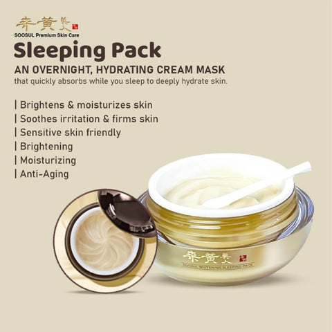 Buy anti aging treatment skincare in Singapore - Soosul Whitening Sleeping Pack - REDUCES FINE LINES AND WRINKLES: Contains adenosine, which helps to reduce the appearance of fine lines and wrinkles, giving you a more youthful and radiant complexion.