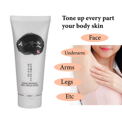 Buy whitening cream for face underarm, arms, legs in Singapore - The Soosul Whitening Body Tone-Up Cream is perfect for those looking to achieve a brighter and more even skin tone on their body. Apply it regularly to your arms, legs, and other areas that need a little extra care and attention.