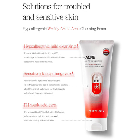 Buy facial foam for acne prone skin in Singapore - Pretty Skin pH 5.5 Acne Cleansing Foam